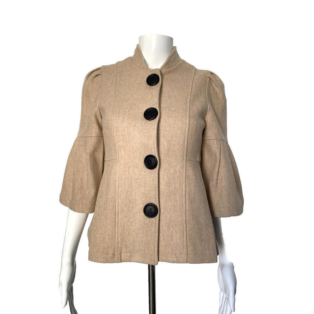 Super Suite Seventy Seven S Small Oatmeal Beige Button 3/4 Sleeve Wool Jacket